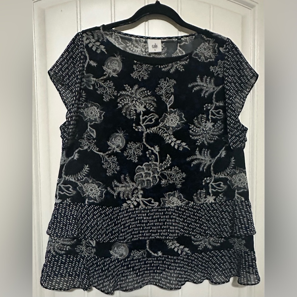 CAbi hybrid ruffle hem floral top 5355